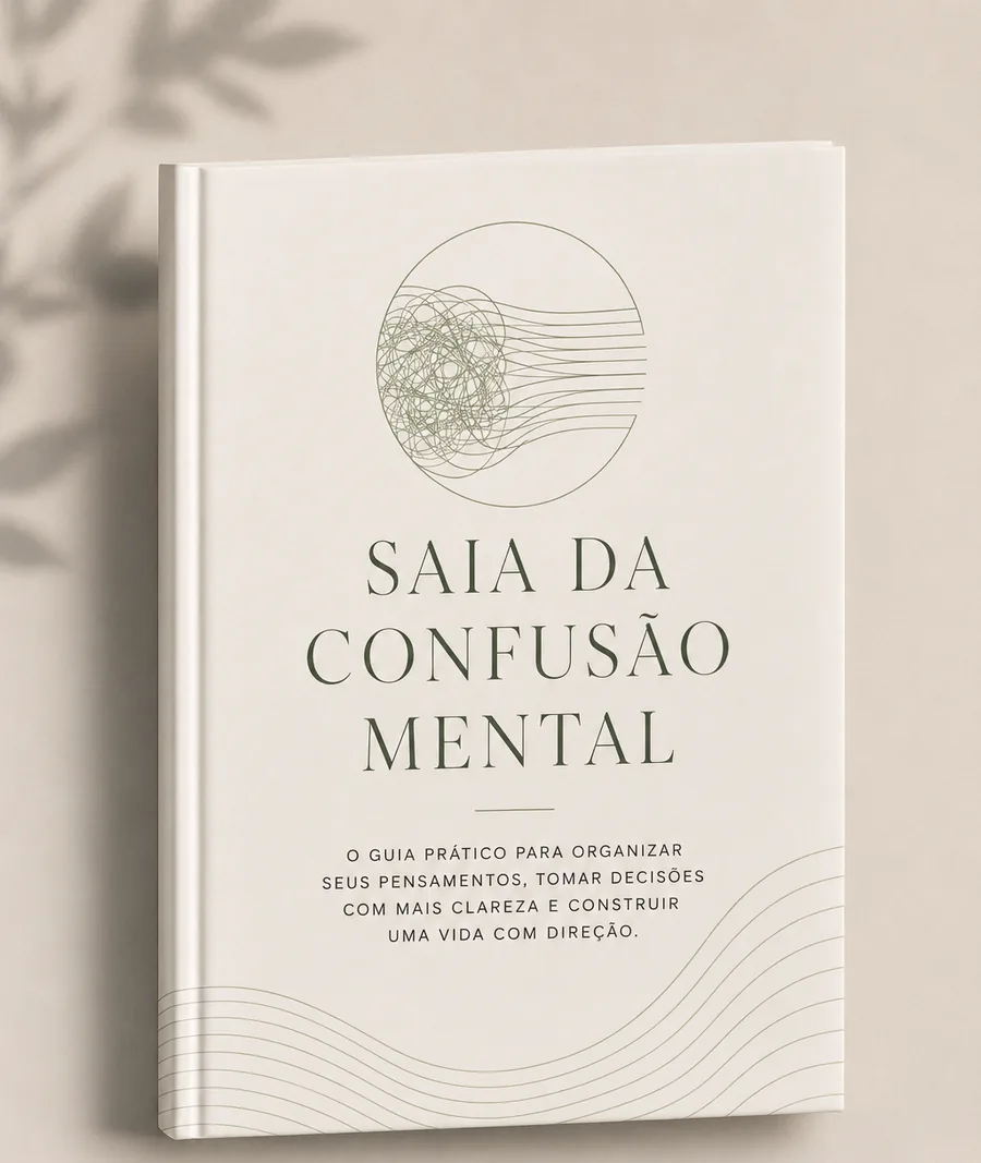 Capa do guia Saia da Confusão Mental, com o desenho de linhas emaranhadas que se organizam